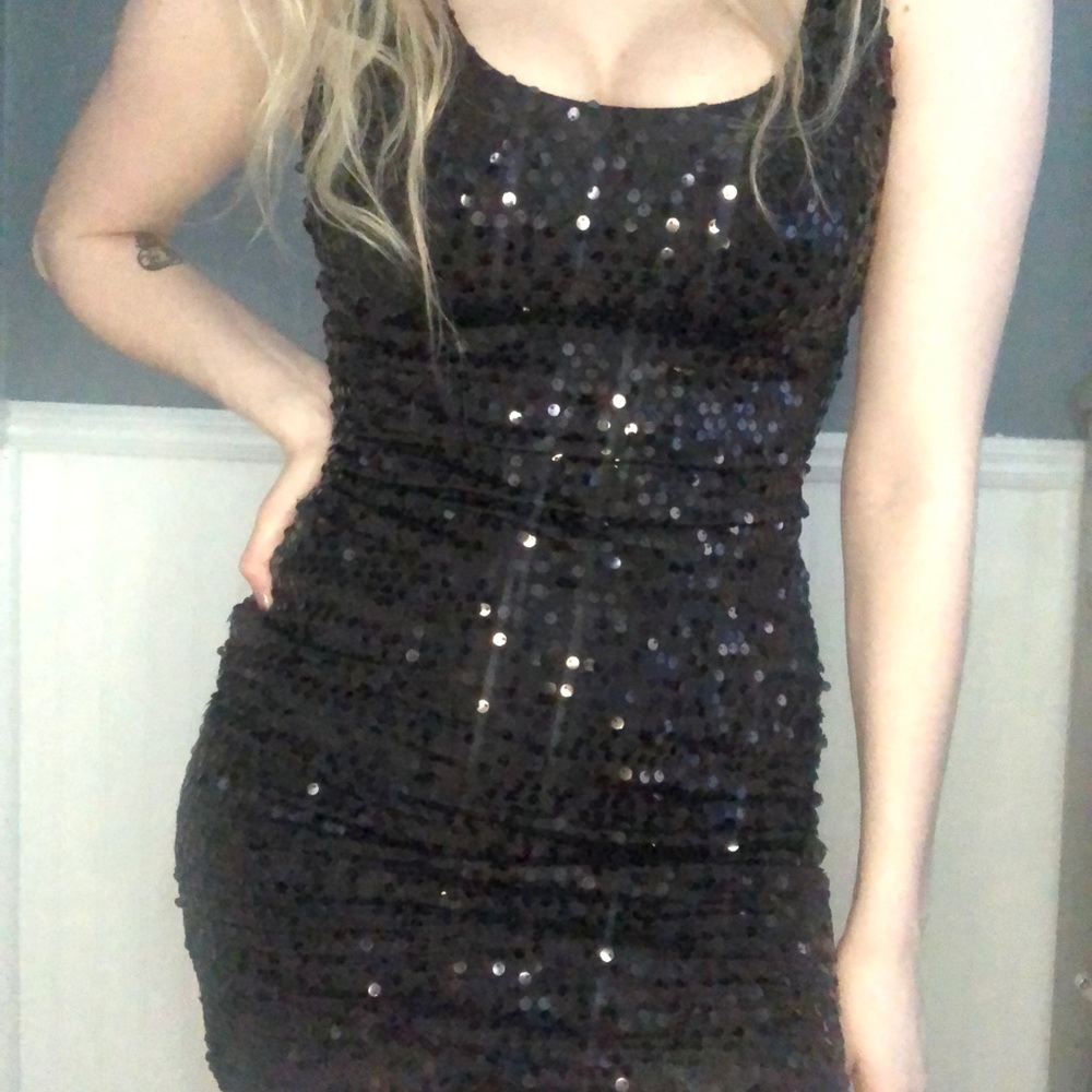 Sequined Mini Black Dress